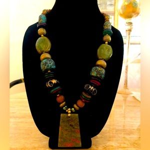 Unakite Multi-Gemstone Silver-tone Necklace